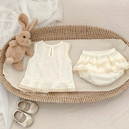 【BABY&KID】夏新作 レースフリルノースリーブセットアップSK062314