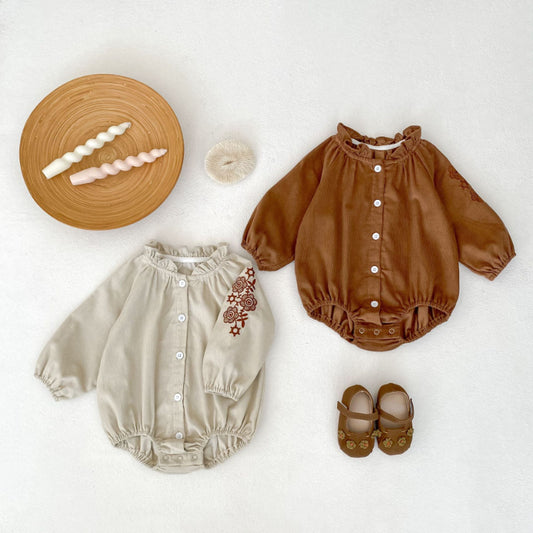 【BABY】フリル襟コーデュロイ刺繍ロンパースSK100120