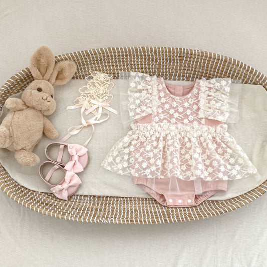 【BABY】夏新作 レース刺繍ロンパースワンピースSK080105