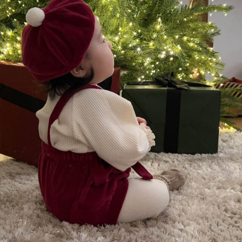 【BABY】韓国風ベロアサロペット、帽子SK102819