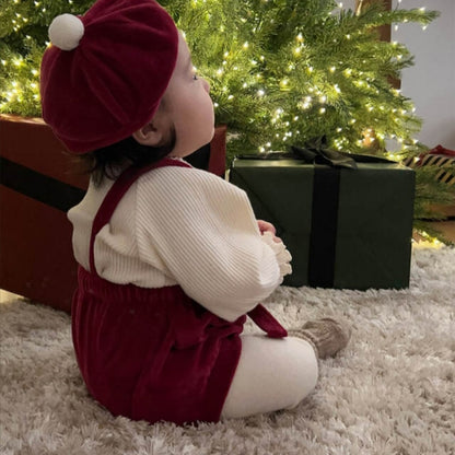 【BABY】韓国風ベロアサロペット、帽子SK102819