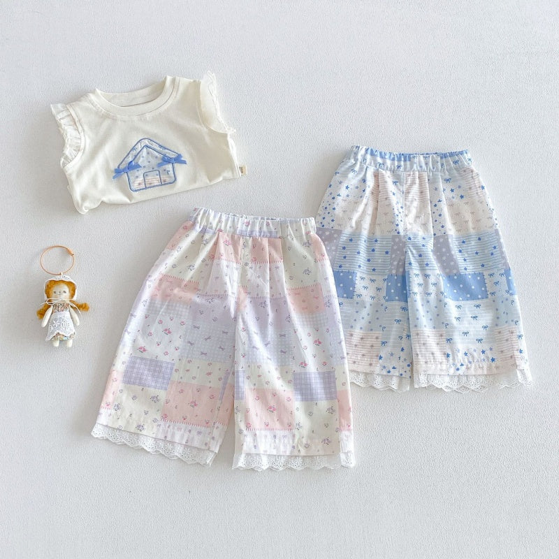 【BABY&KID】夏新作総柄フリルストレートパンツSK105909