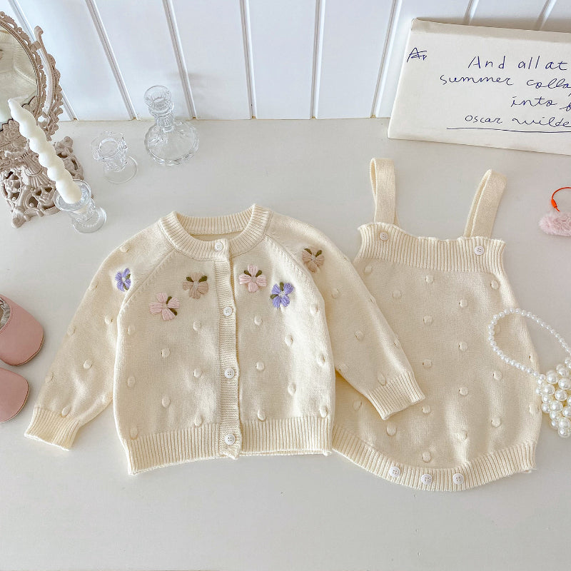 【BABY】花柄ニットカーデ＆サロペット、レースTシャツSK101416