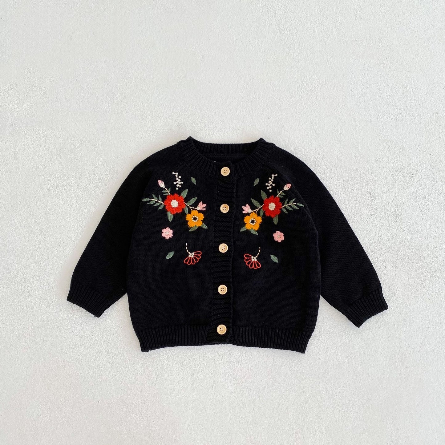 【BABY】フラワー刺繡暖かいニットカーディガンSK022801