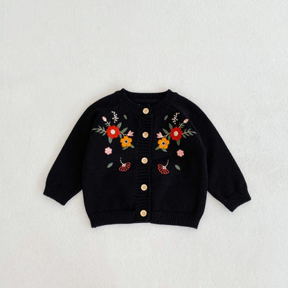 【BABY】フラワー刺繡暖かいニットカーディガンSK022801