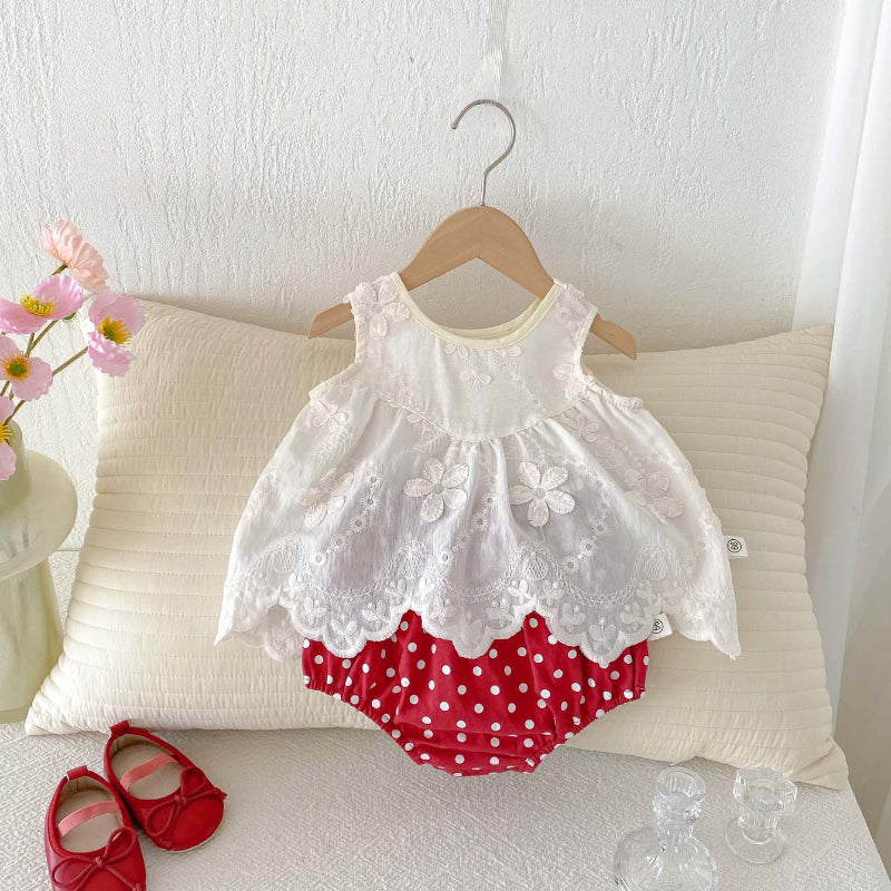 【BABY】夏新作 花刺繍レーストップス＆パンツSK092111