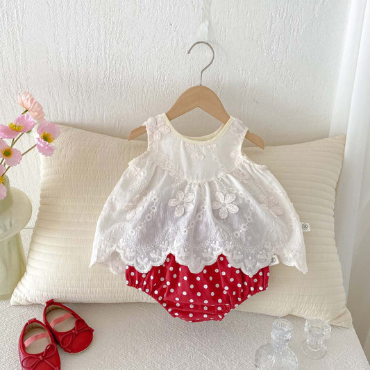 【BABY】夏新作 花刺繍レーストップス＆パンツSK092111