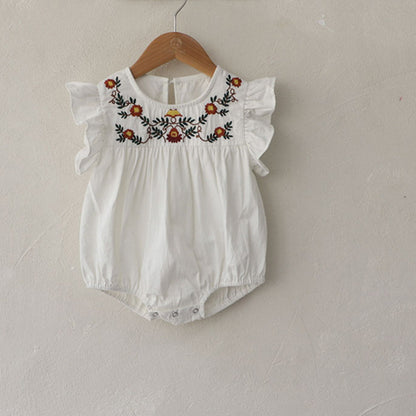 【BABY】夏新作 フリル袖花刺繍ロンパースSK082512