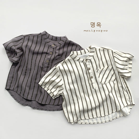 【BABY&KID】夏新作 韓国風ストライプ半袖トップスSK080811