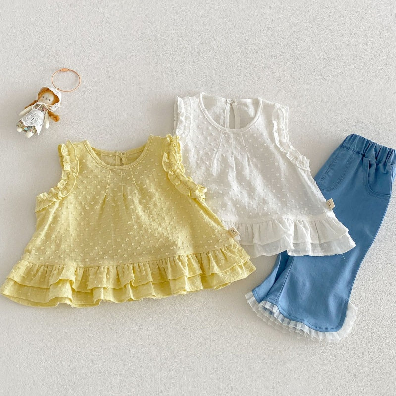 【BABY&KID】夏新作 無地ジャカードブラウス、デニムパンツSK105217