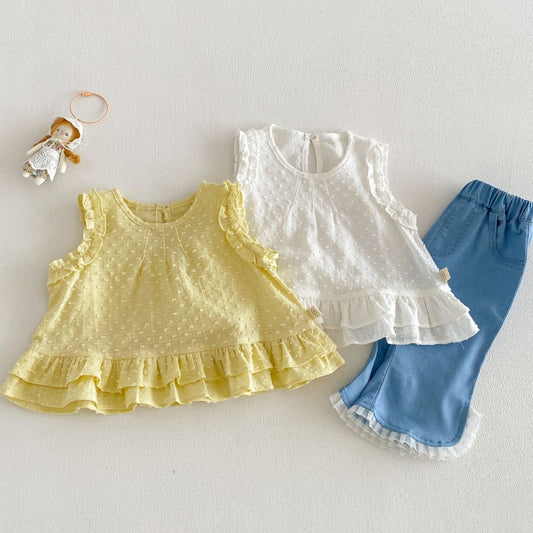 【BABY&KID】夏新作 無地ジャカードブラウス、デニムパンツSK105217