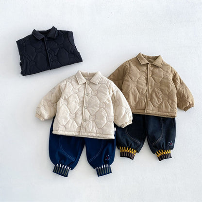 【BABY&KID】冬新作くま襟付き中綿ジャケット、ジョガーデニムパンツSK107724