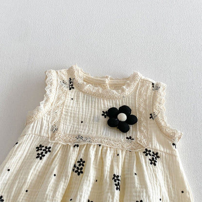 【BABY】夏新作韓国風ノースリーブ刺繍ロンパースSK105007