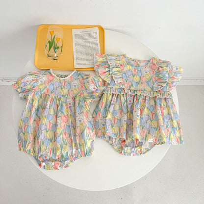 【BABY&KID】夏新作 花柄うさぎロンパース、ロンパースワンピ、ワンピースSK090713