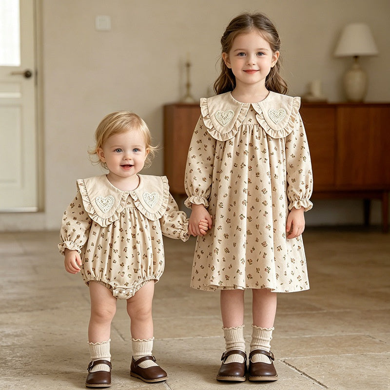 【BABY&KID】フリル襟小花柄ロンパース、ワンピースSK107913