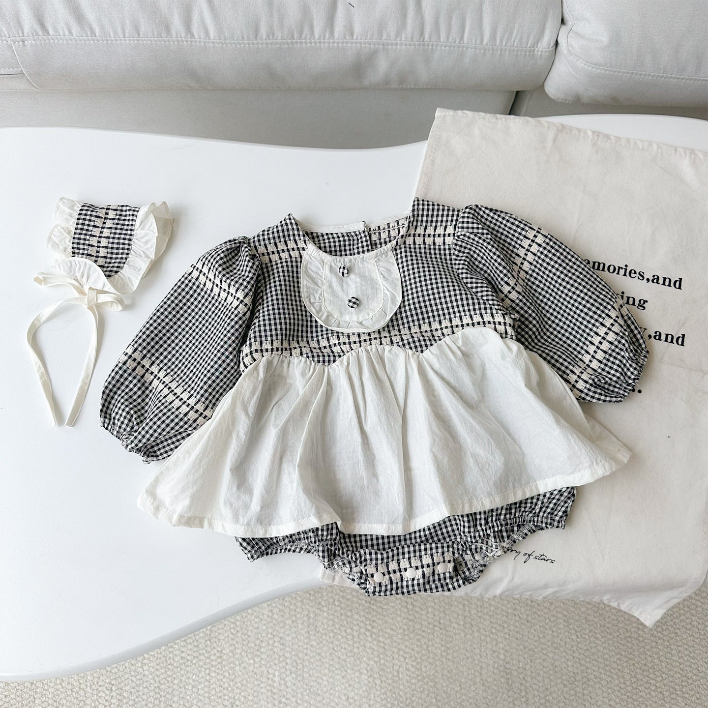 【BABY】チェックサロペットロンパース&ヘアバンドSK100444