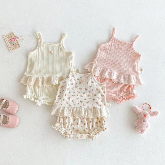 【BABY】夏新作 無地、花柄レースセットアップSK072223