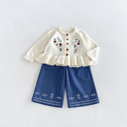 【BABY&KID】刺繍ニットカーディガン、ストレートパンツSK107209