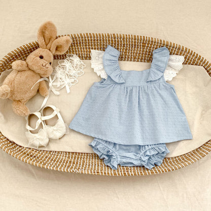 【BABY&KID】夏新作 レースフリル袖セットアップSK071923