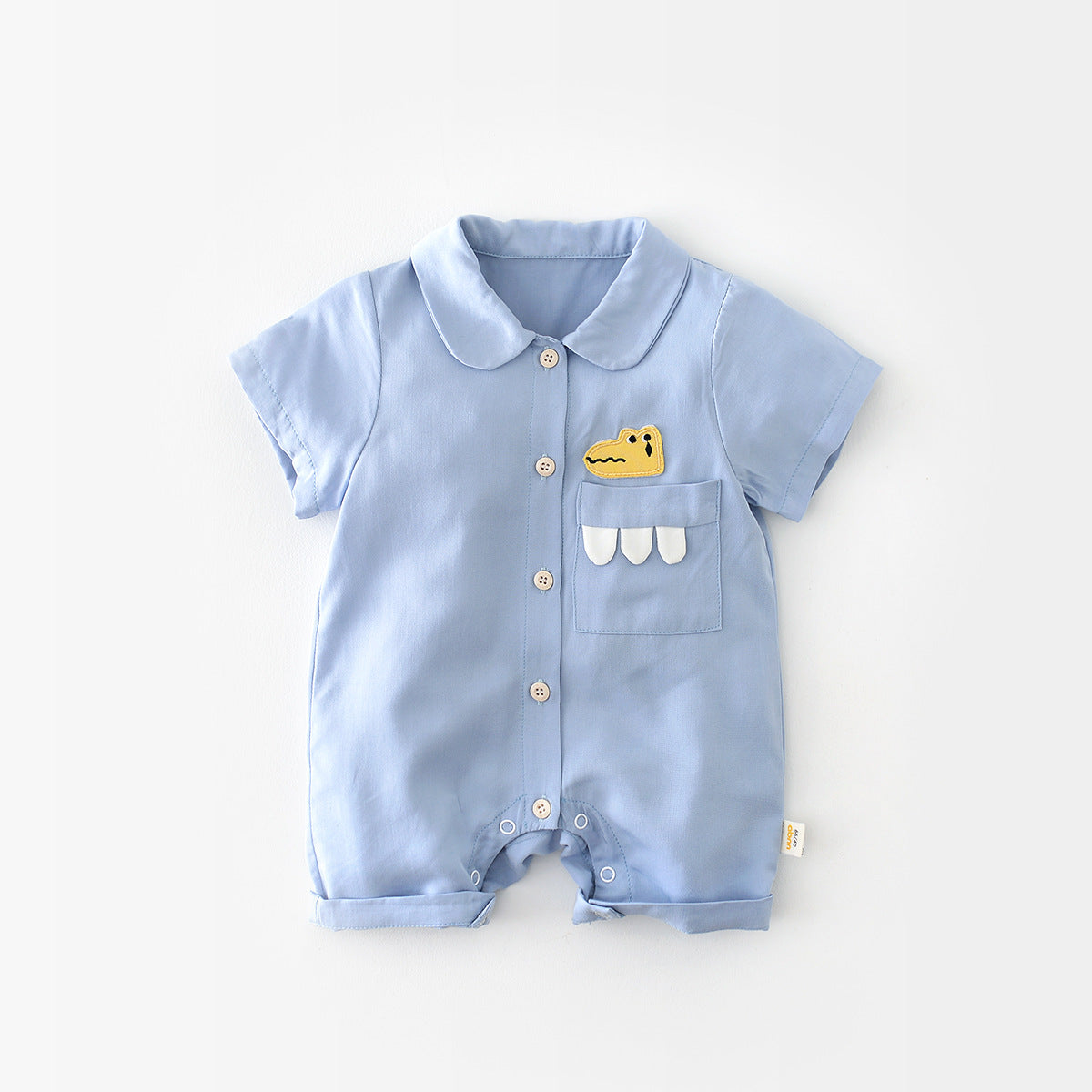 【BABY】夏新作 ワニワッペン付き ブルーロンパースSK070810