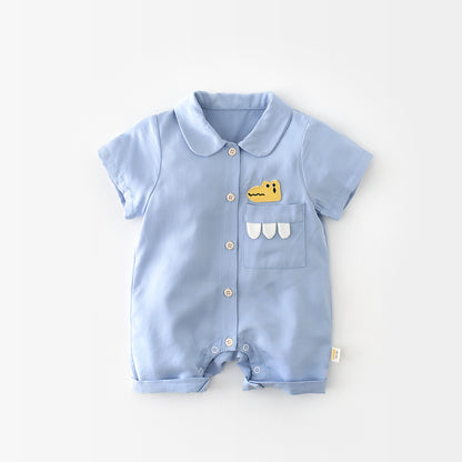 【BABY】夏新作 ワニワッペン付き ブルーロンパースSK070810