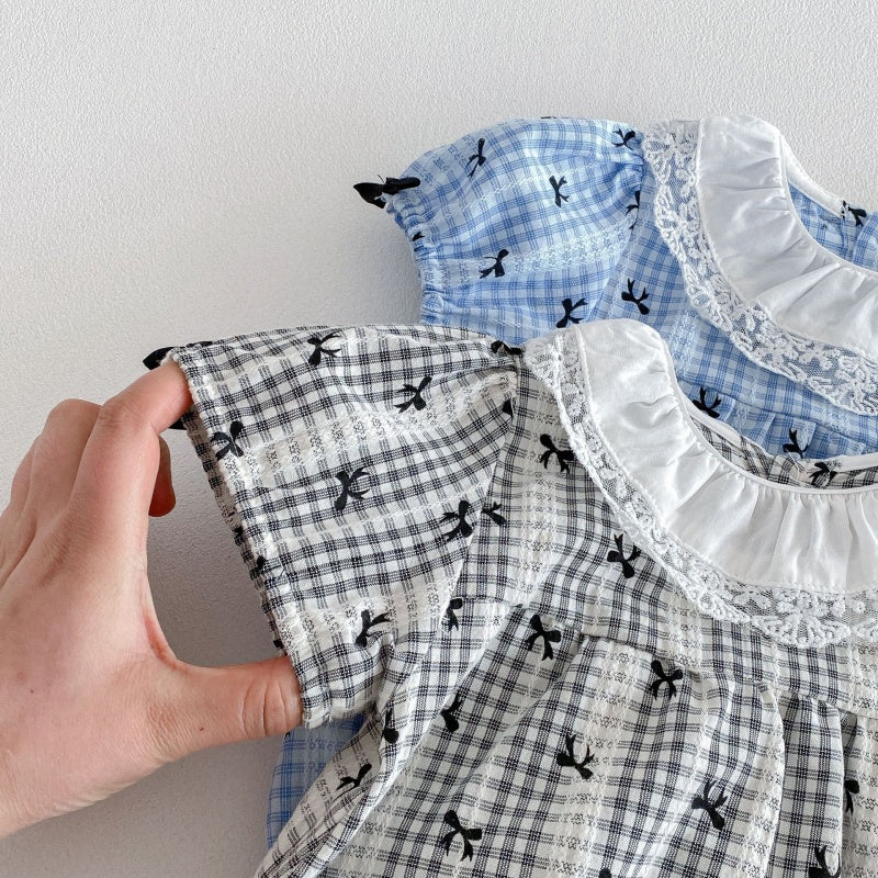 【BABY】夏新作 蝶結びパフスリーブロンパースSK104911