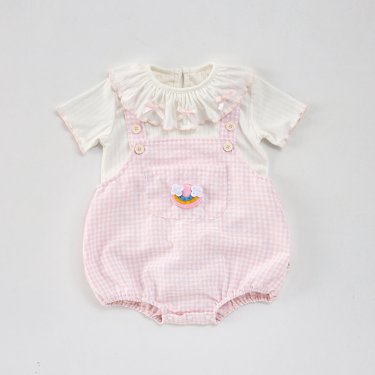 【BABY】夏新作 チェックサロペットロンパース＆TシャツSK092615