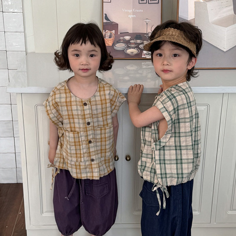 【BABY&KID】夏新作 チェック柄ノースリーブトップスSK080516