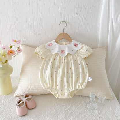 【BABY】夏新作 うさぎ刺繍ドットロンパースSK092606