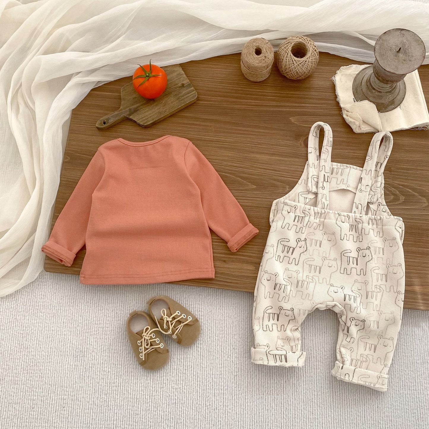【BABY&KID】タイガー柄サロペット、無地トップスSK061011