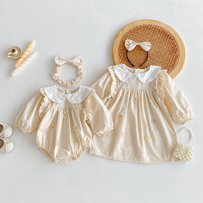 【姉妹服】小花イエローフラワーロンパース、ワンピースSK101115