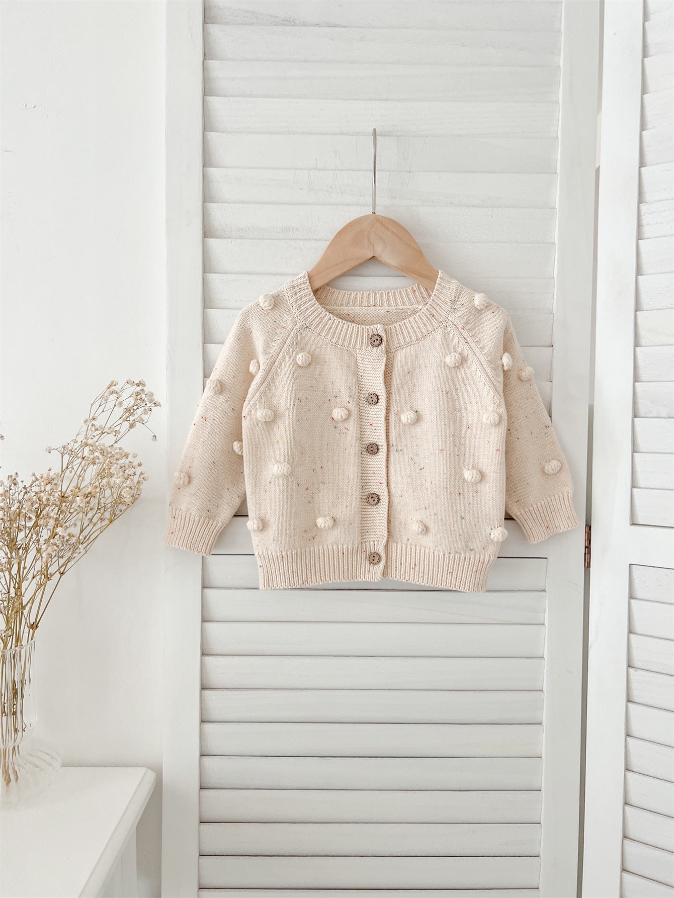 【BABY】レトロポンポン付きカーディガン、サロペットSK022708