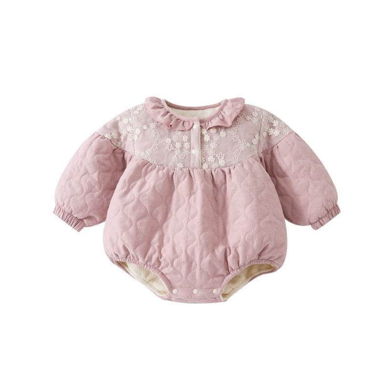 【BABY】冬新作フリル切り替えキルティング裏起毛カバーオールSK102719