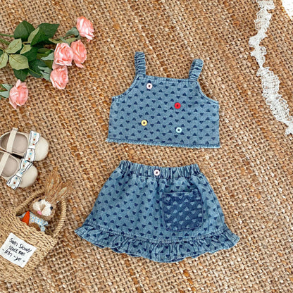 【BABY&KID】夏新作 ハートデニムセットアップSK081527