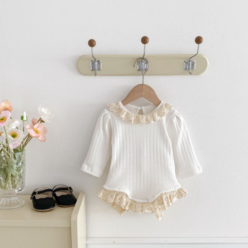 【BABY】レースクルーネックリブロンパース、レースレギンスSK100726