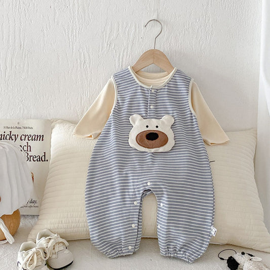 【BABY】ボーダーくまロンパース、無地TシャツSK100447