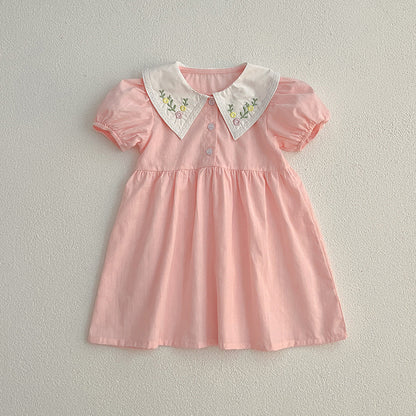 【姉妹服】夏新作 刺繍フラワー襟ロンパース、ワンピースSK081621