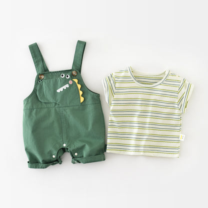 【BABY】夏新作 恐竜サロペット&爽やかボーダーＴシャツSK070815