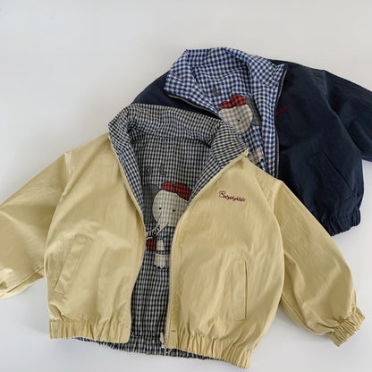 【BABY&KID】チェック象柄or無地リバーシブルコートSK100528
