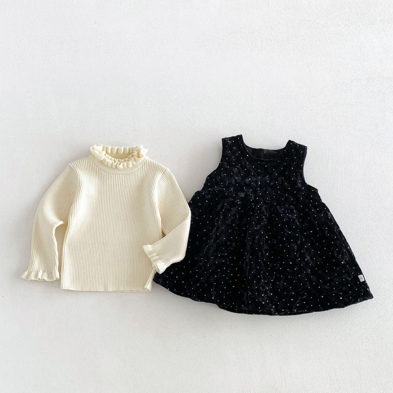 【BABY&KID】ドット裏起毛ワンピース、フリル襟ニットSK108110