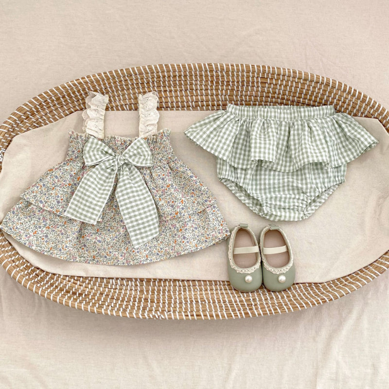 【BABY&KID】夏新作 グリーン蝶結び付きセットアップSK080108