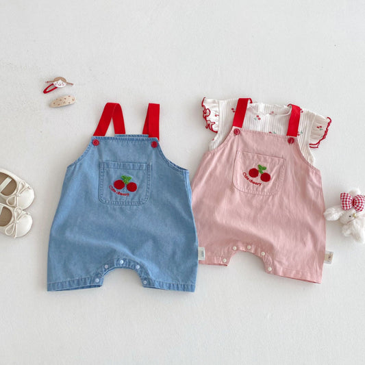【BABY&KID】夏新作 チェリー柄デニムサロペット、チェリープリントTシャツSK080618