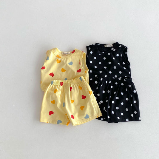 【BABY&KID】夏新作 ハート、ドットプリントセットアップSK091211