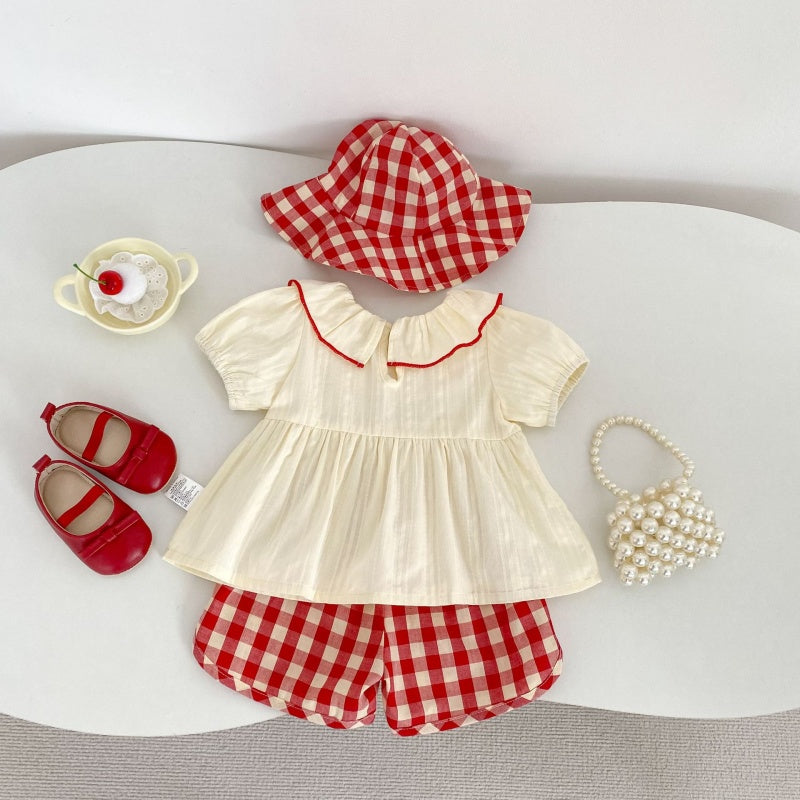 【BABY&KID】夏新作フリルブラウス＆チェックショートパンツSK105410