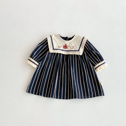 【BABY&KID】レトロ刺繍ストライプワンピースSK092325