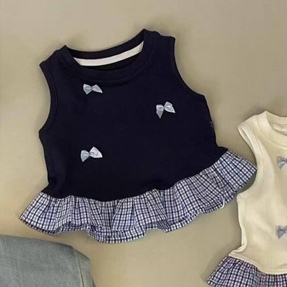 【BABY&KID】夏新作 蝶結び切替チェックフリルトップスTシャツSK092227