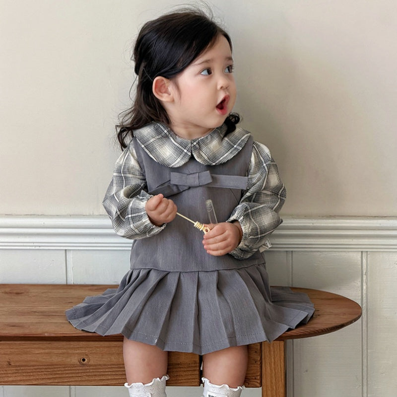 【BABY】韓国風スクールワンピース＆チェックシャツSK103707