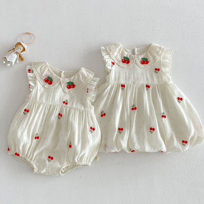 【BABY&KID】夏新作 さくらんぼ刺繍ロンパース、ワンピースSK105117