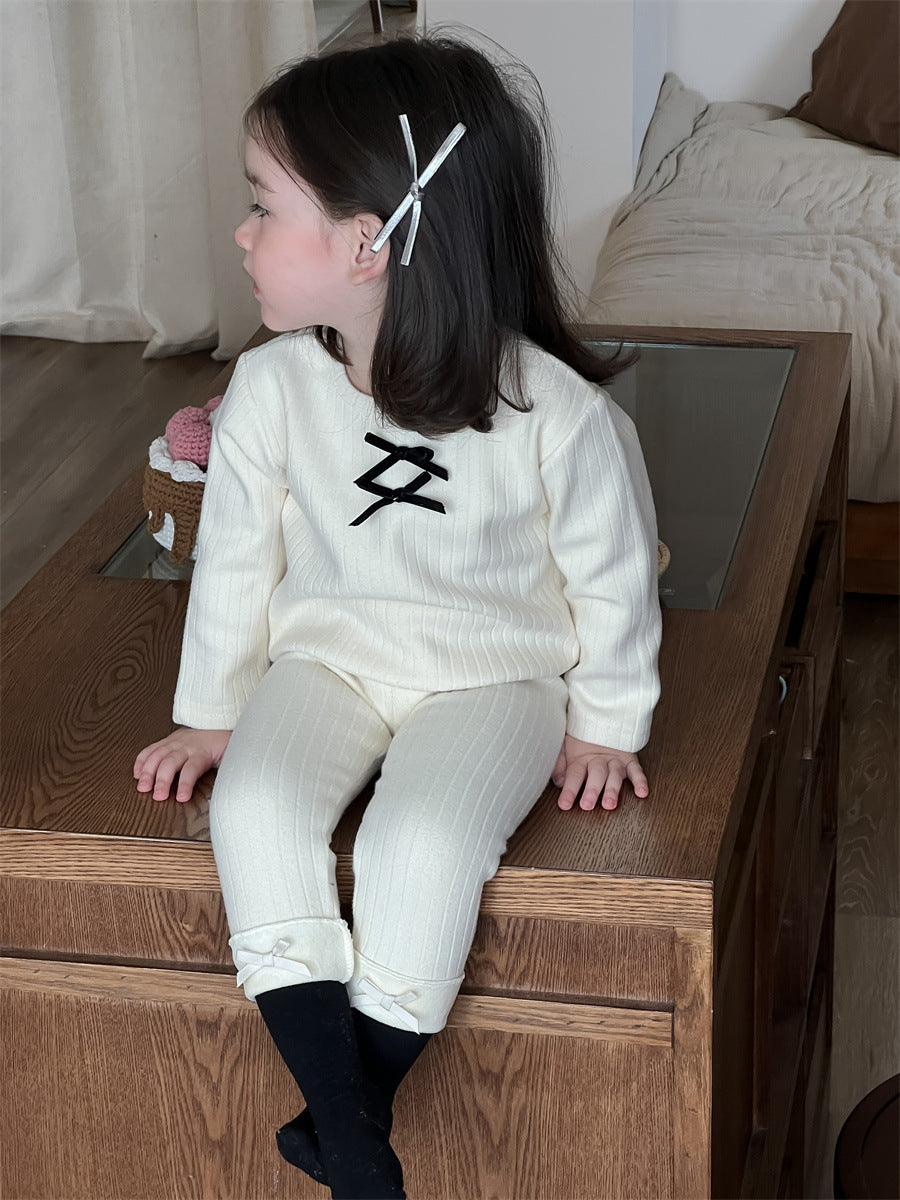 【BABY&KID】可愛いリボン付きＴシャツ、レギンスSK021515