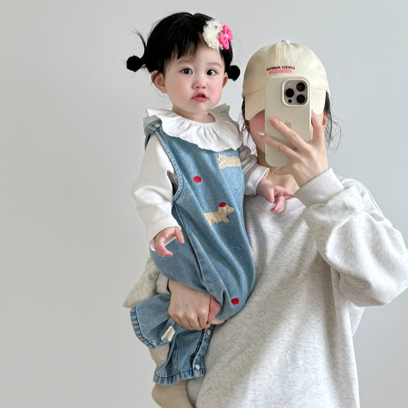 【BABY】りんご&犬柄デニムサロペット、うさぎ刺繍TシャツSK100536